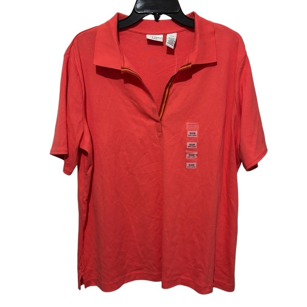 NWT Covington Coral Orange Pullover Collared Short Sleeve Shirt Casual 20/22W